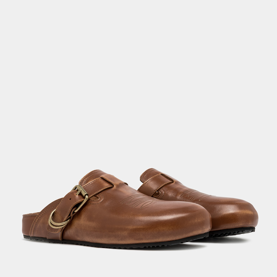 BUTTERO: CORTONA MULES IN NATURAL COLOR LEATHER