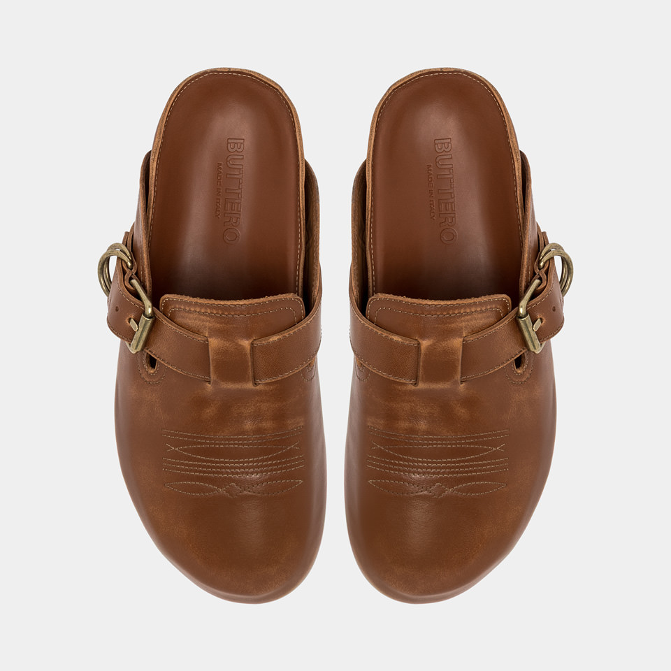 BUTTERO: CORTONA MULES IN NATURAL COLOR LEATHER