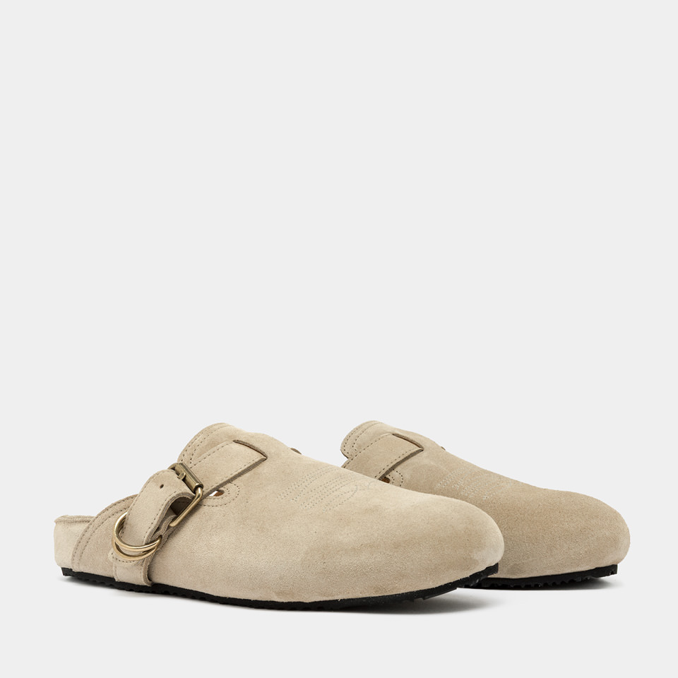 BUTTERO: CORTONA MULES IN BEIGE SUEDE