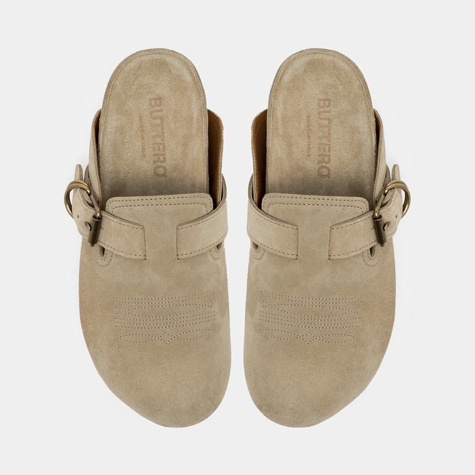BUTTERO: CORTONA MULES IN BEIGE SUEDE