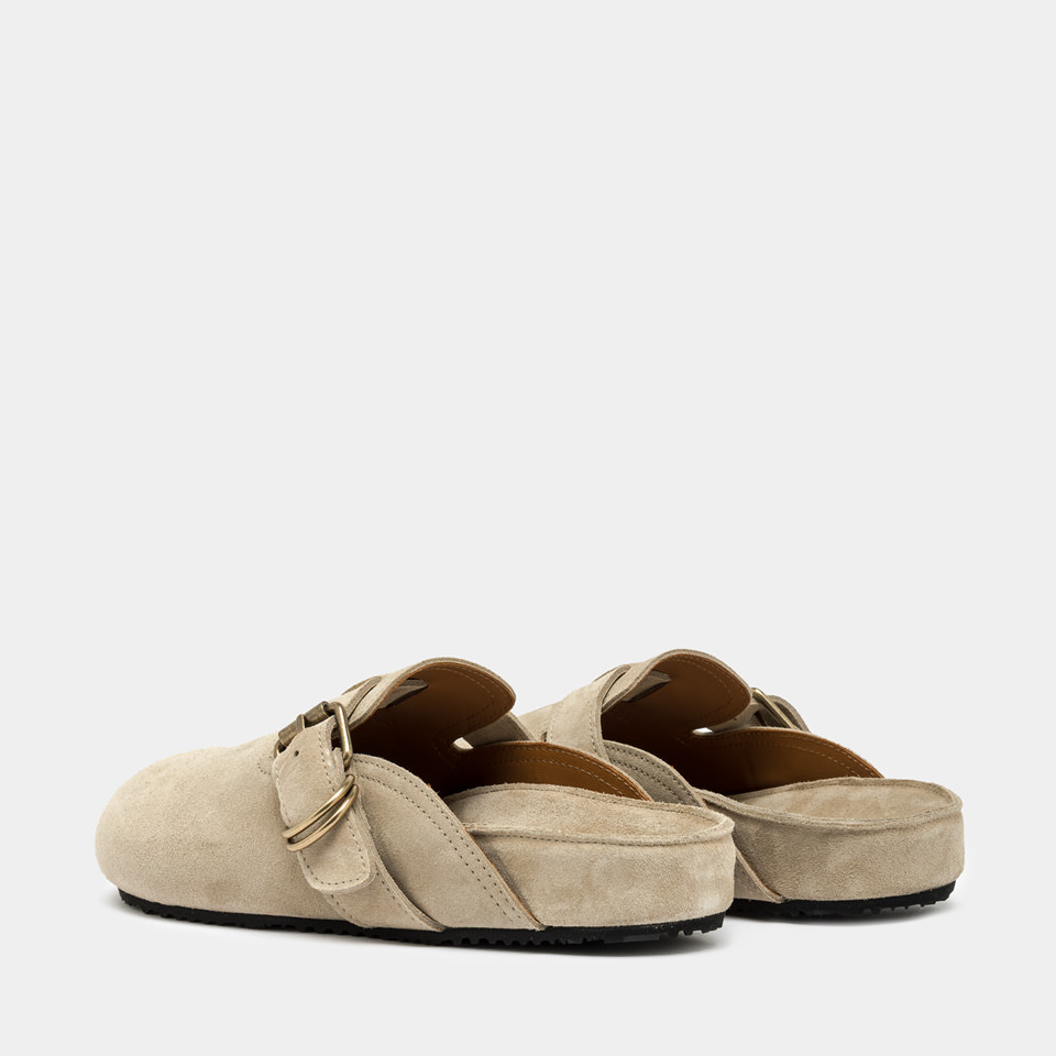 BUTTERO: CORTONA MULES IN BEIGE SUEDE