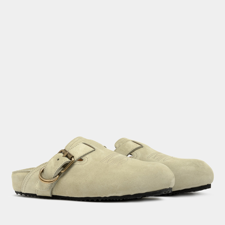 BUTTERO: CORTONA MULES IN BEIGE SUEDE