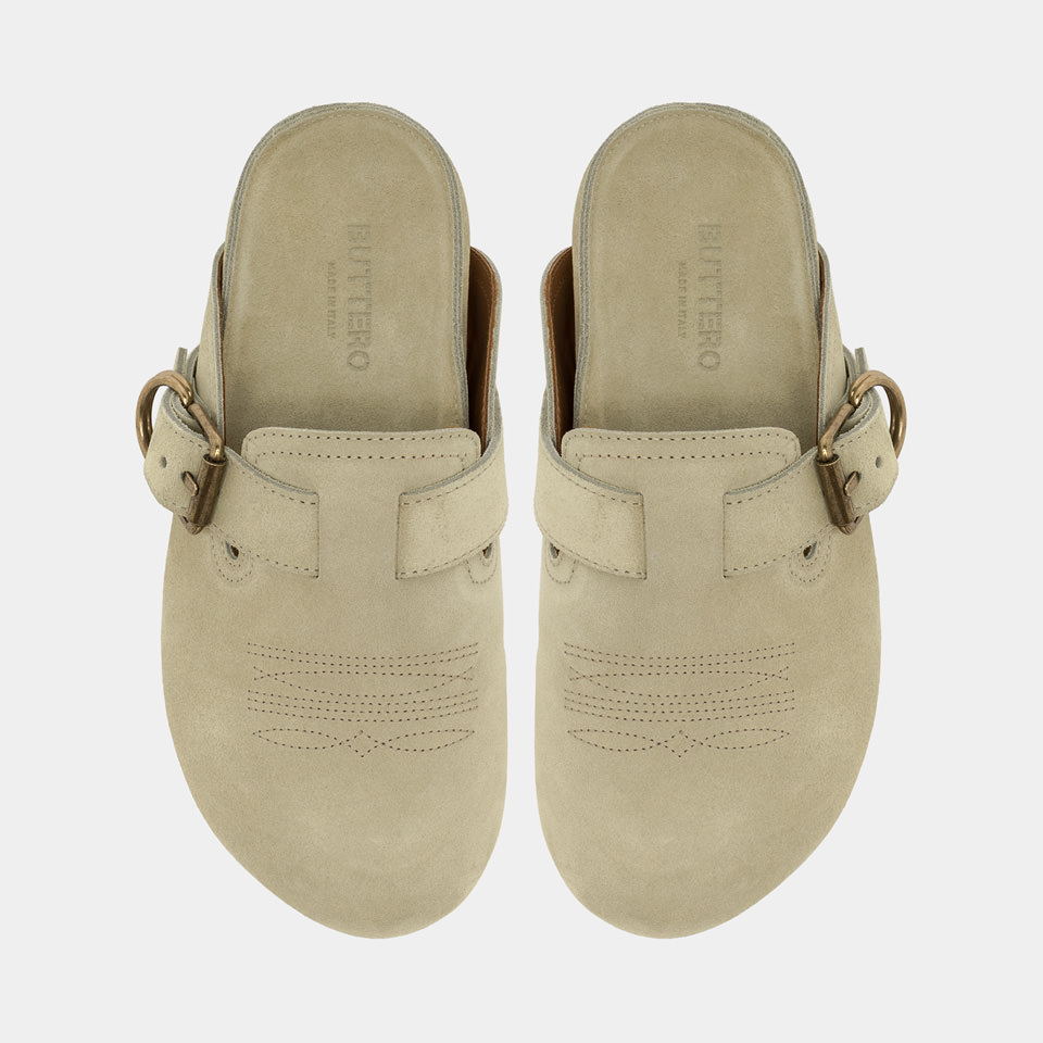 BUTTERO: CORTONA MULES IN BEIGE SUEDE