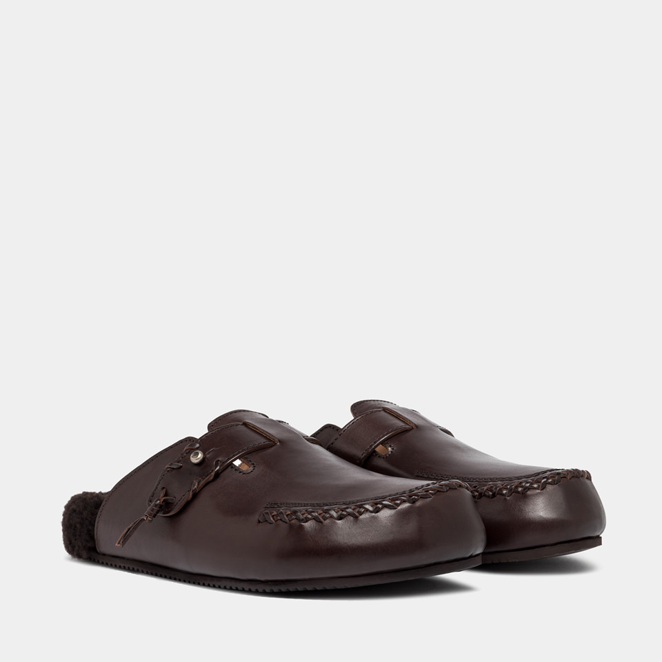 BUTTERO: GLAMPING SABOT IN EBONY BLACK LEATHER