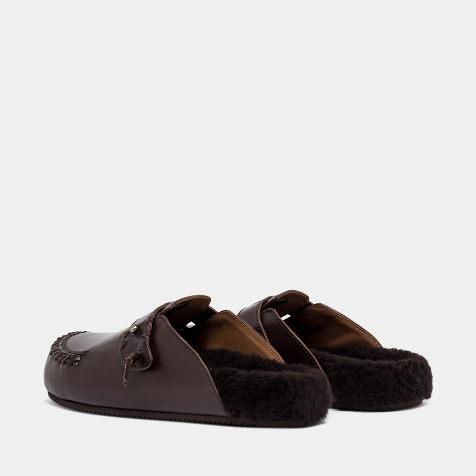 BUTTERO: GLAMPING SABOT IN EBONY BLACK LEATHER