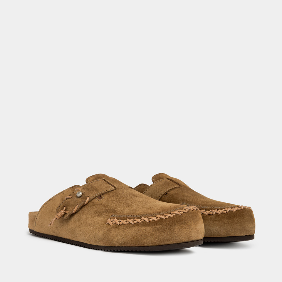 BUTTERO: GLAMPING SABOT IN CURRY YELLOW SUEDE