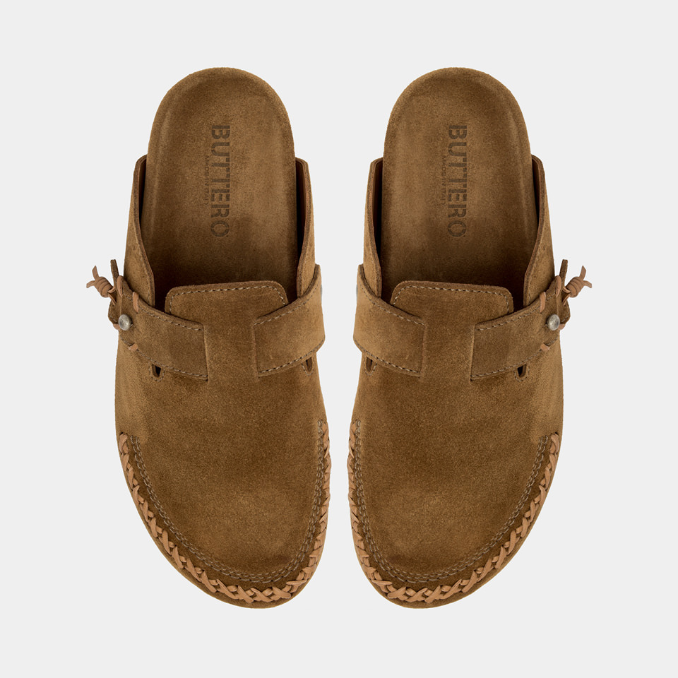 BUTTERO: GLAMPING SABOT IN CURRY YELLOW SUEDE