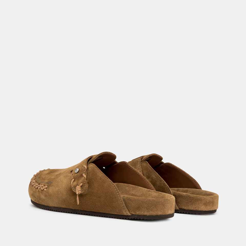 BUTTERO: GLAMPING SABOT IN CURRY YELLOW SUEDE