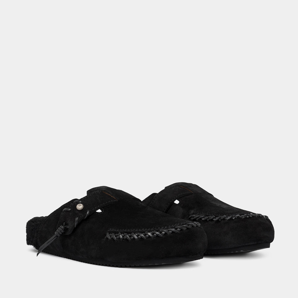 BUTTERO: GLAMPING SABOT IN BLACK SUEDE