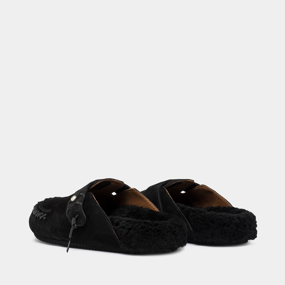 BUTTERO: GLAMPING SABOT IN BLACK SUEDE