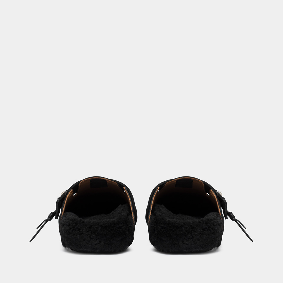 BUTTERO: GLAMPING SABOT IN BLACK SUEDE