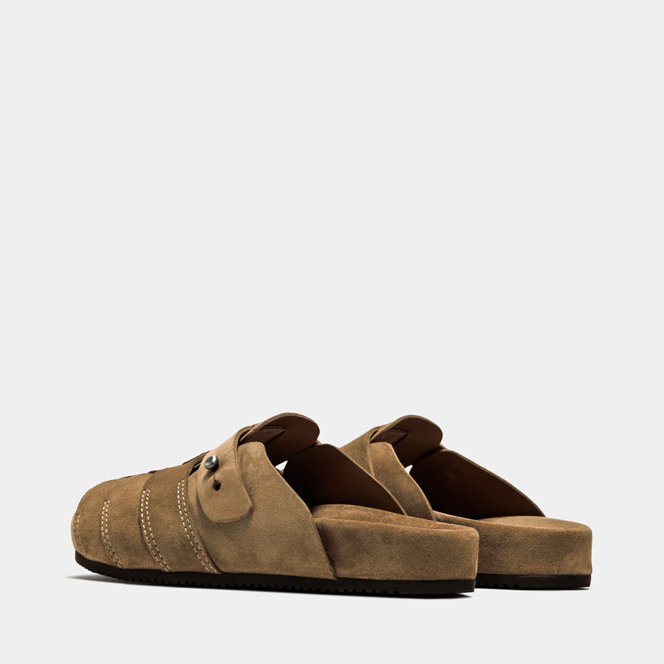 BUTTERO: GLAMPING SANDALS IN COPPER BROWN SUEDE