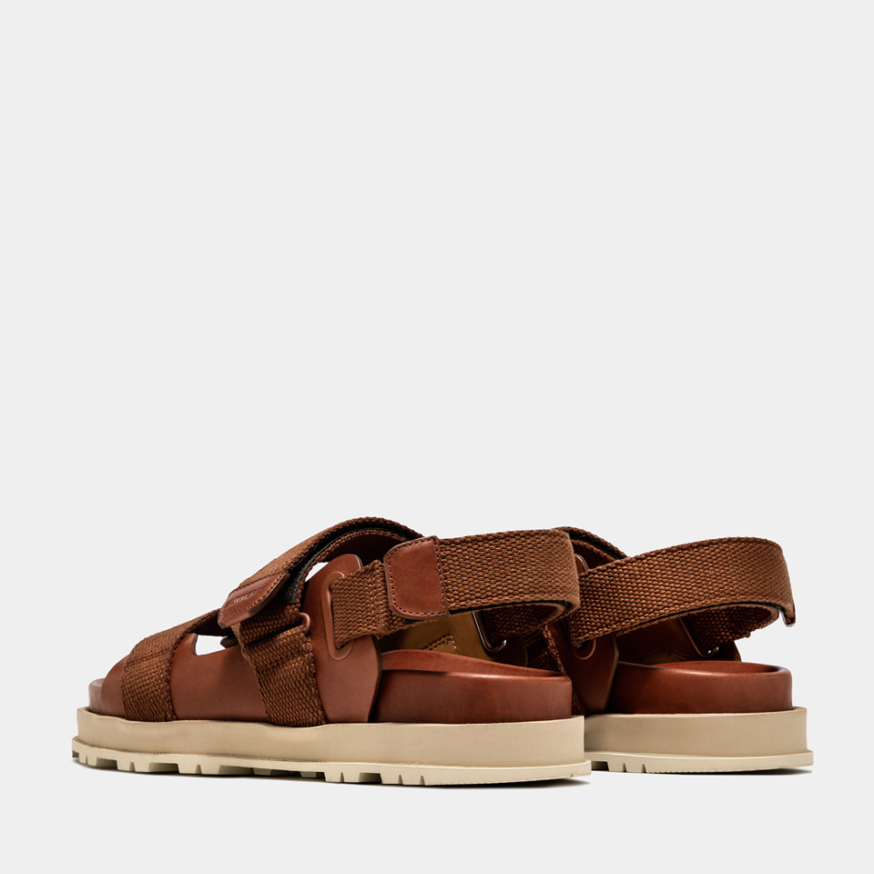 BUTTERO: PIER SANDALS IN NATURAL COLOR LEATHER AND COTTON