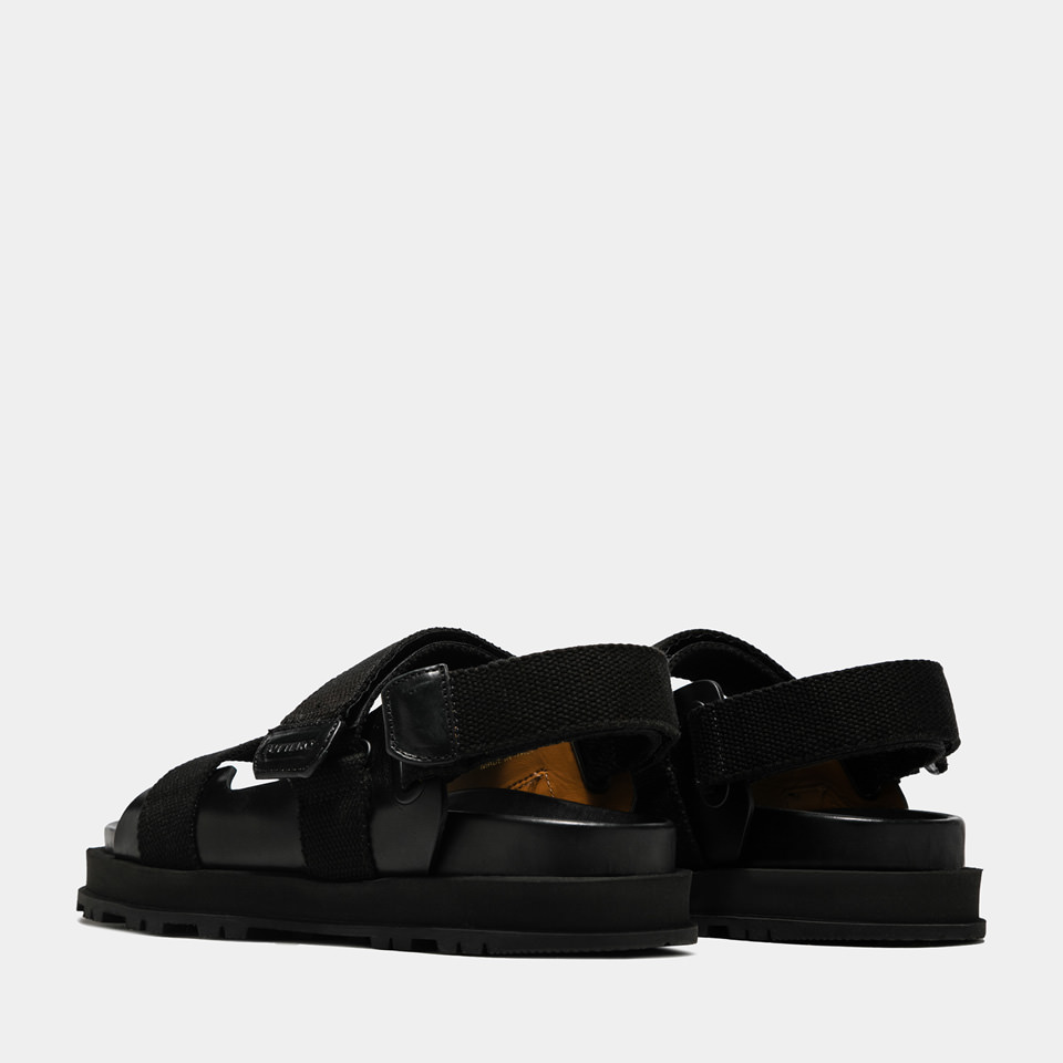 BUTTERO: PIER SANDALS IN BLACK COTTON AND LEATHER