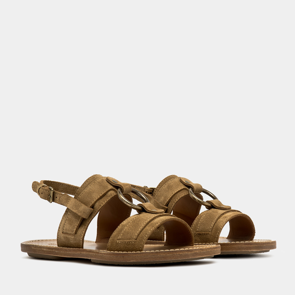 BUTTERO: SELLA SANDALS IN COPPER BROWN SUEDE