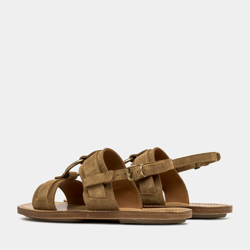 BUTTERO: SELLA SANDALS IN COPPER BROWN SUEDE