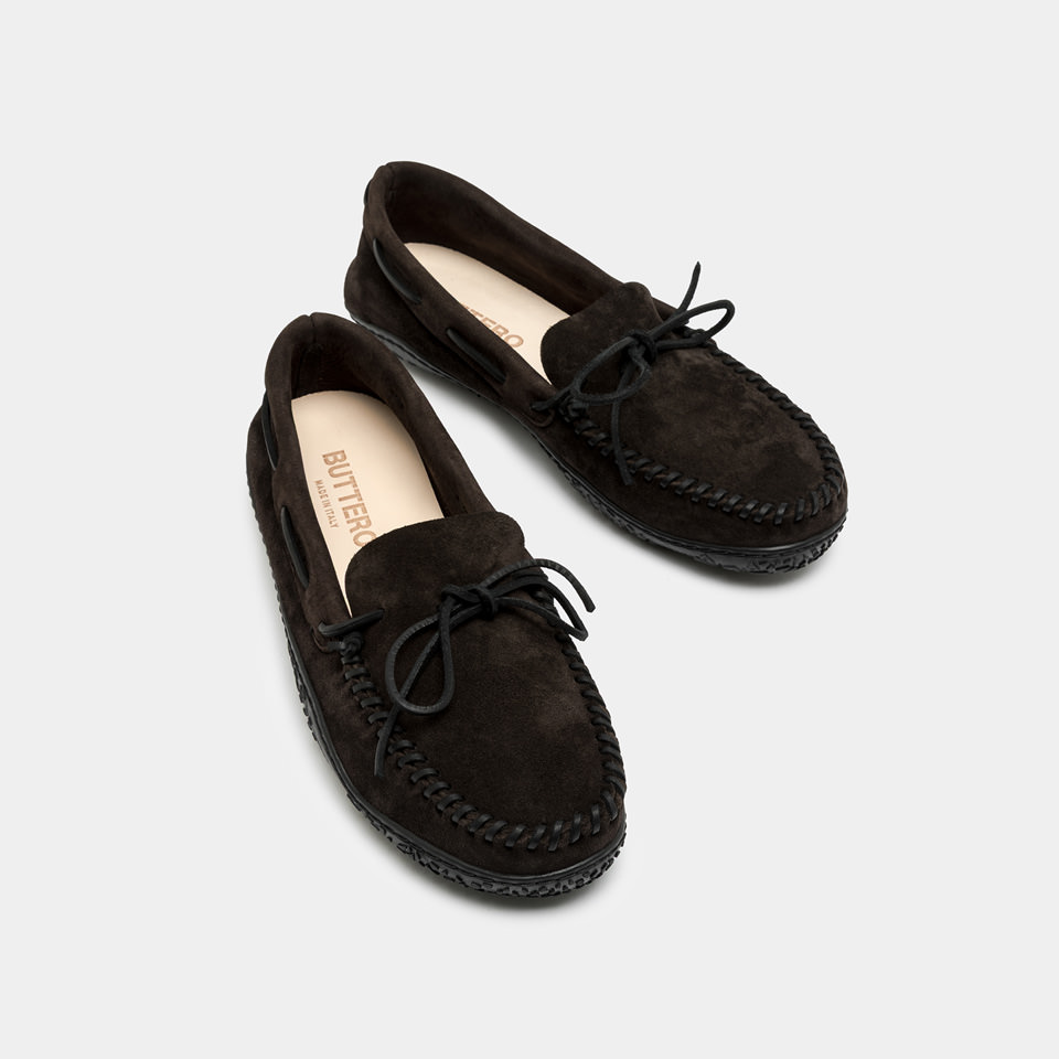 BUTTERO: SCARPA BARCA TARTANA IN SUEDE MOKA