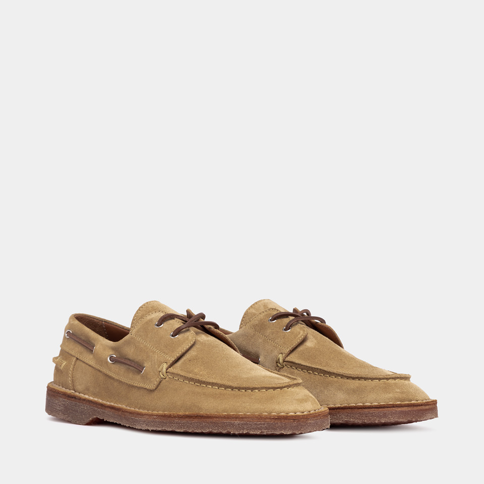 BUTTERO: ARGENTARIO BOAT SHOES IN MUSTARD YELLOW SUEDE