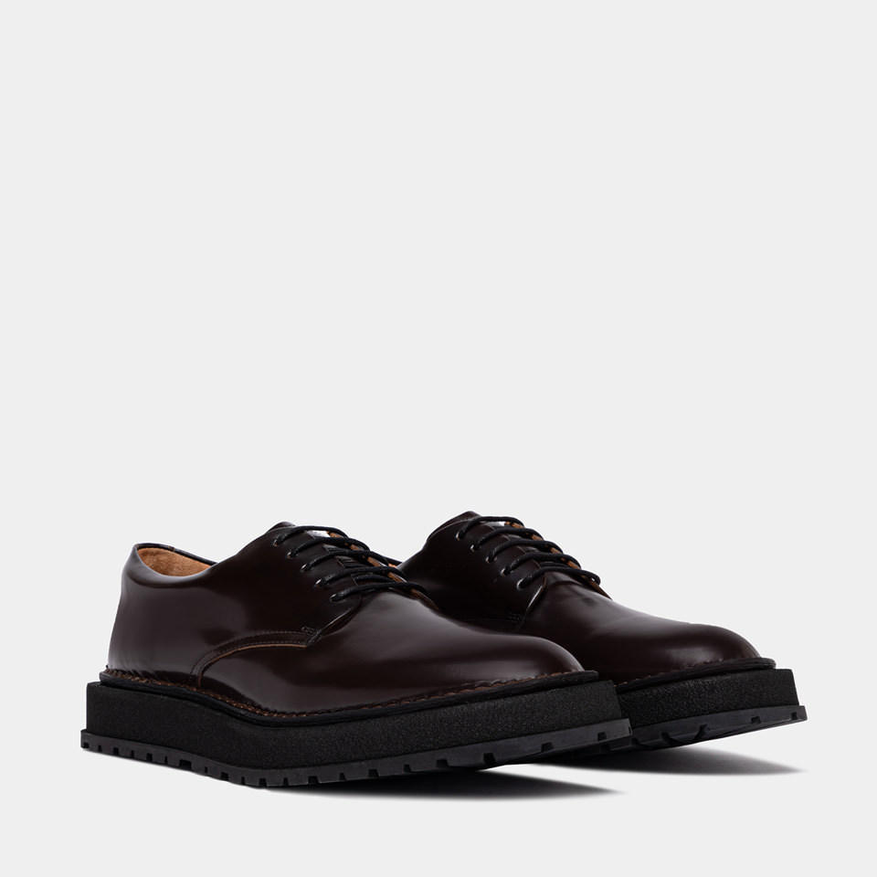 BUTTERO: AEDI DERBY SHOES IN EBONY BLACK BRUSHED LEATHER 
