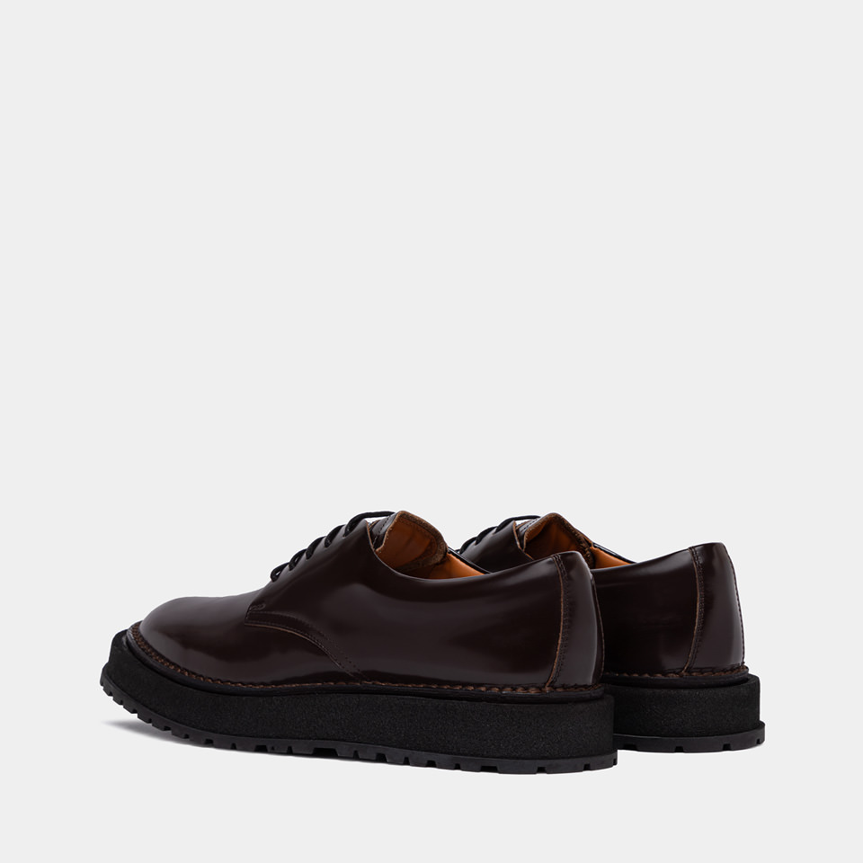 BUTTERO: AEDI DERBY SHOES IN EBONY BLACK BRUSHED LEATHER 