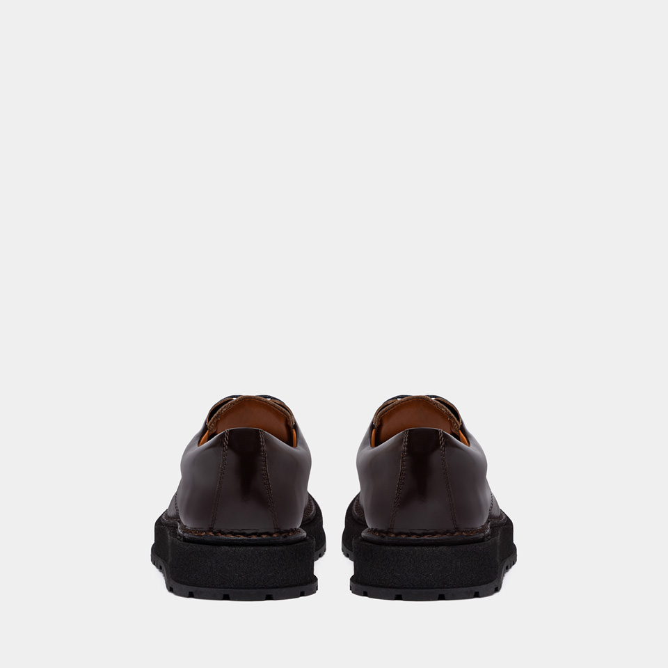 BUTTERO: AEDI DERBY SHOES IN EBONY BLACK BRUSHED LEATHER 