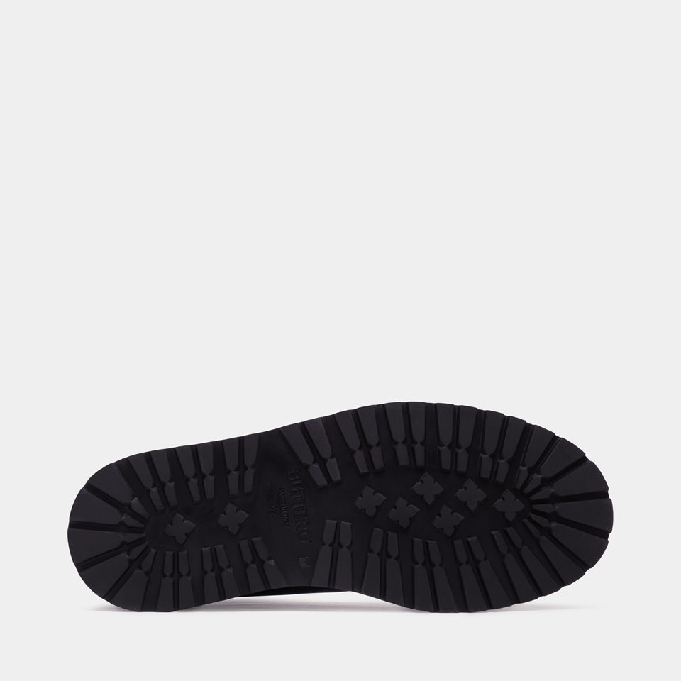 BUTTERO: AEDI DERBY SHOES IN EBONY BLACK BRUSHED LEATHER 