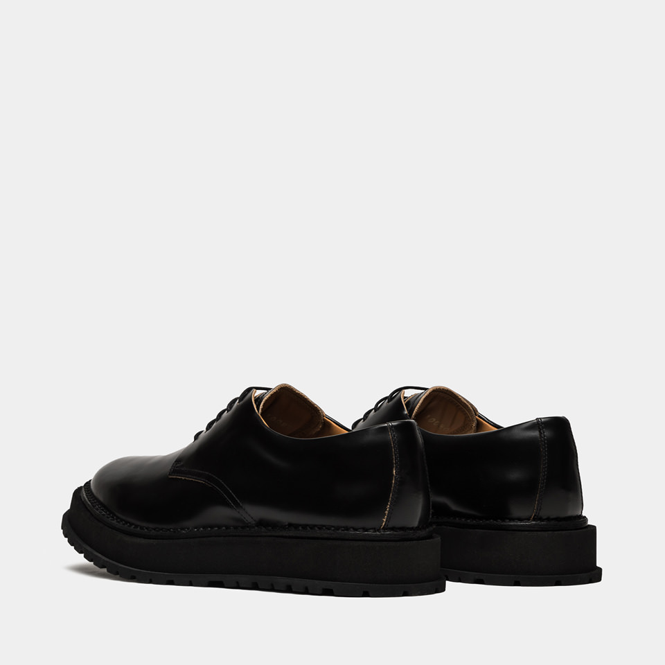 BUTTERO: AEDI DERBY SHOES IN BLACK BRUSHED LEATHER