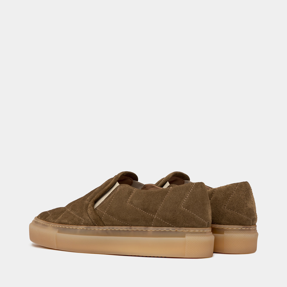 BUTTERO: TANINO SLIP-ON SHOES IN CURRY YELLOW SUEDE