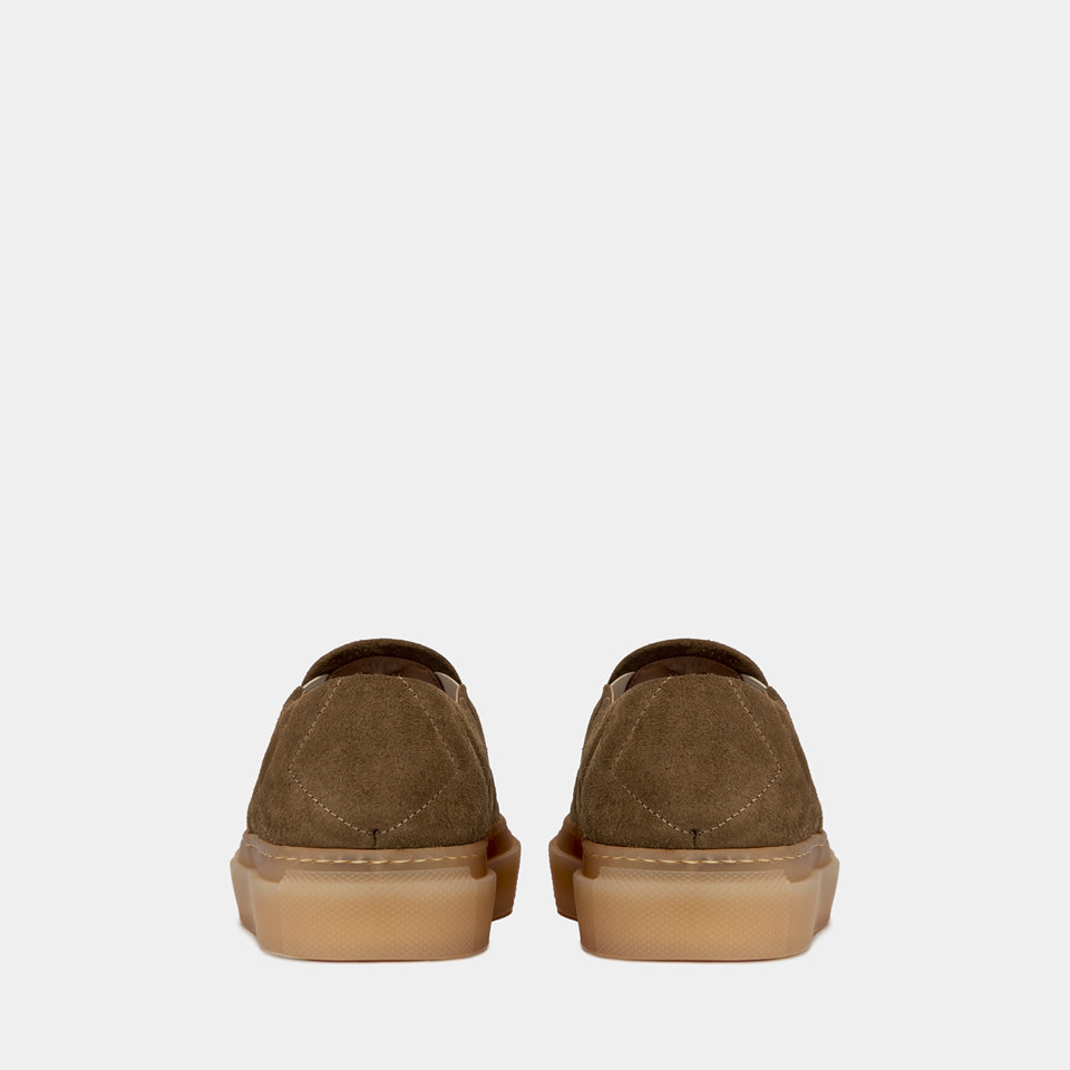 BUTTERO: TANINO SLIP-ON SHOES IN CURRY YELLOW SUEDE
