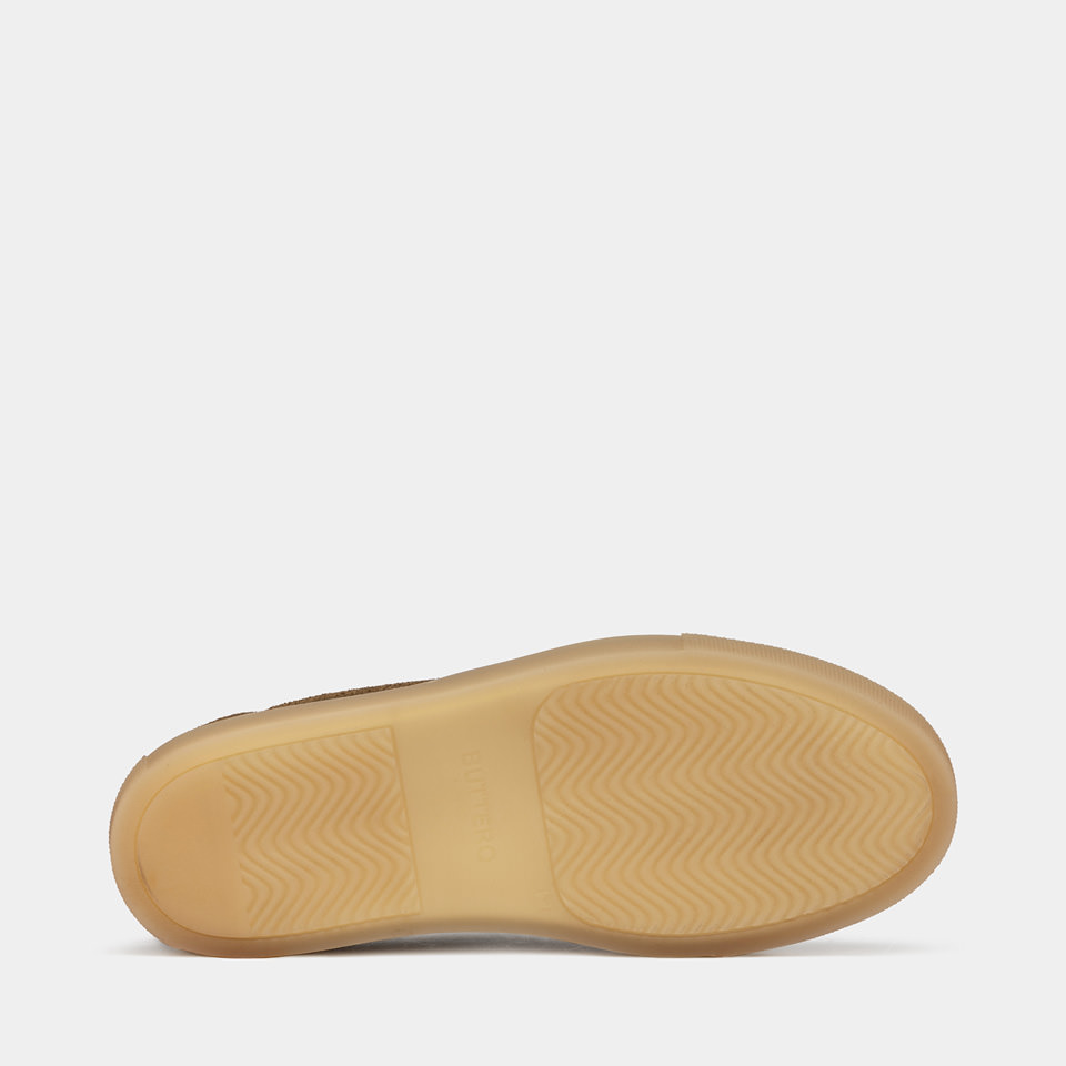 BUTTERO: TANINO SLIP-ON SHOES IN CURRY YELLOW SUEDE