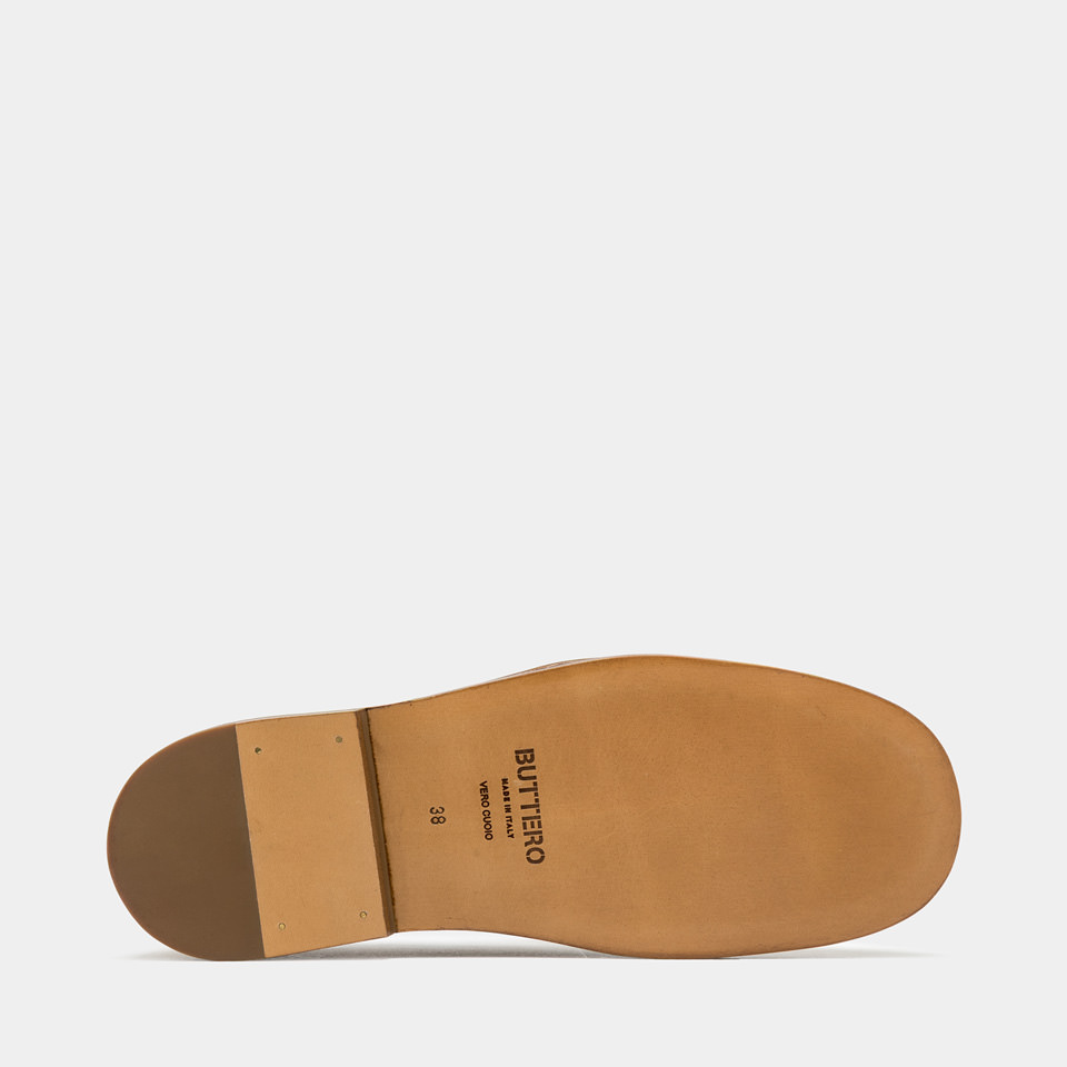 BUTTERO: ERCOLE SLIPPERS IN GOLD TONE LAMINATED LEATHER