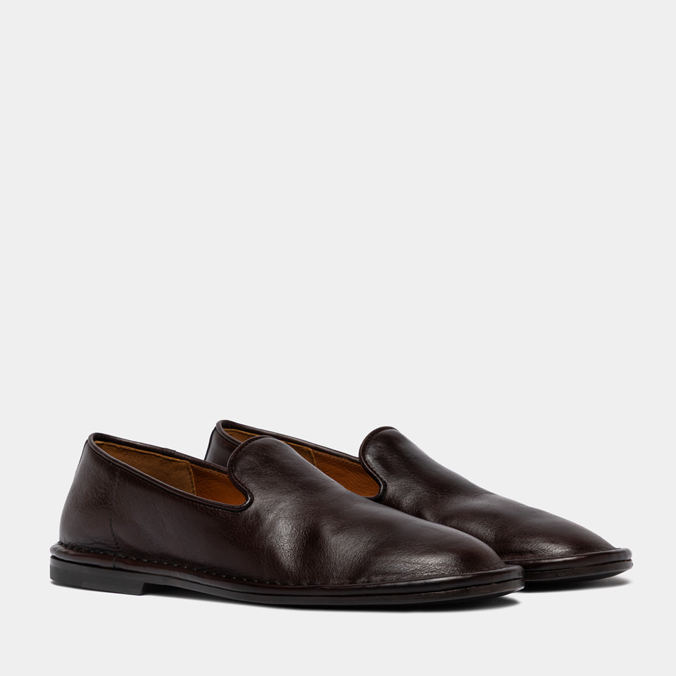 BUTTERO: ERCOLE SLIPPERS IN DARK BROWN LEATHER