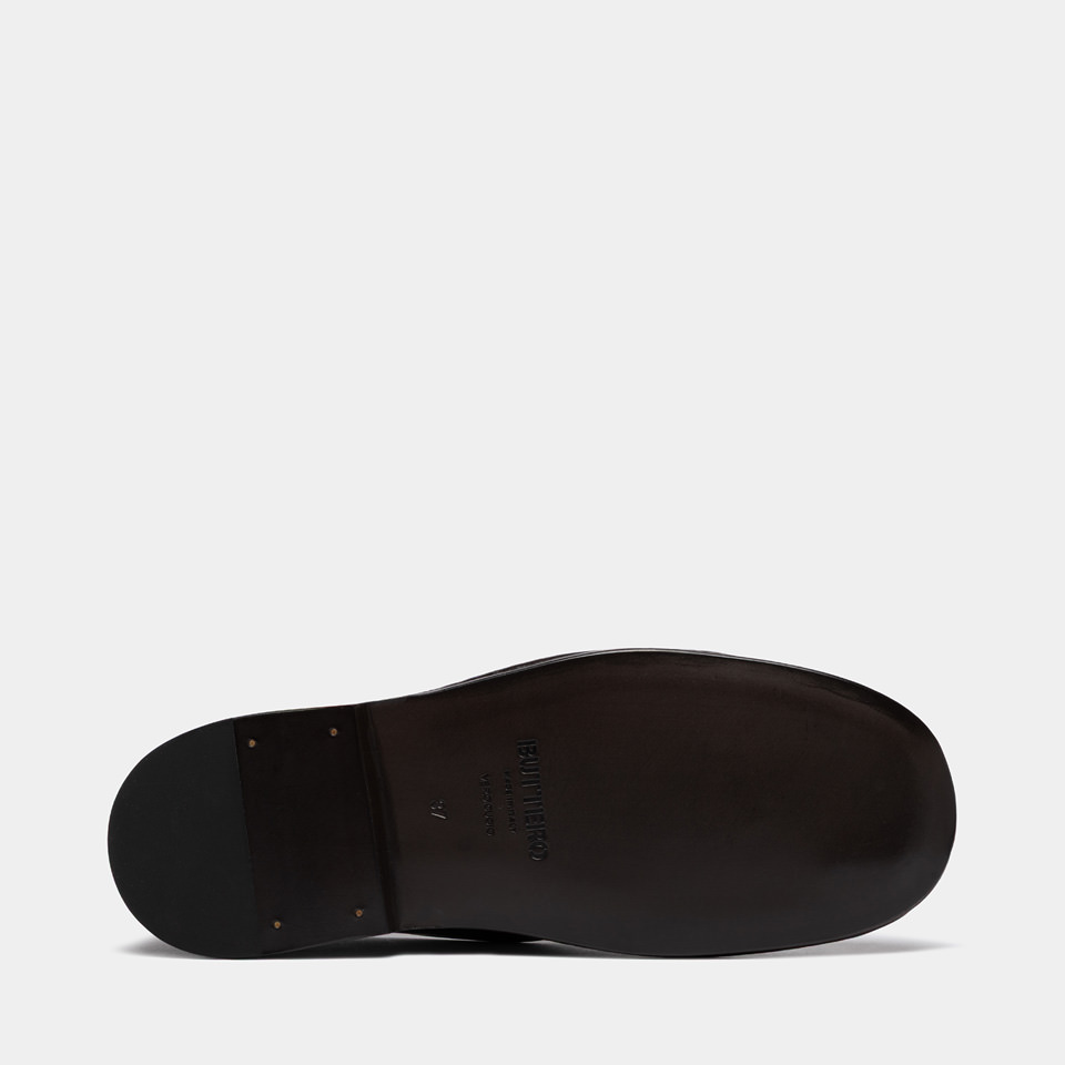 BUTTERO: ERCOLE SLIPPERS IN DARK BROWN LEATHER