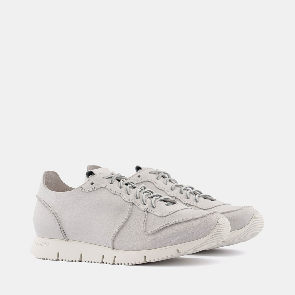 BUTTERO: CARRERA SNEAKERS IN WHITE CRACKED-EFFECT LEATHER
