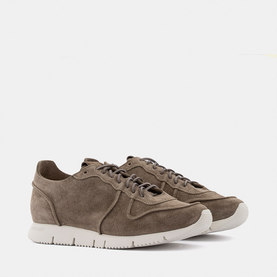 BUTTERO: CARRERA SNEAKERS IN EARTH GREY SUEDE