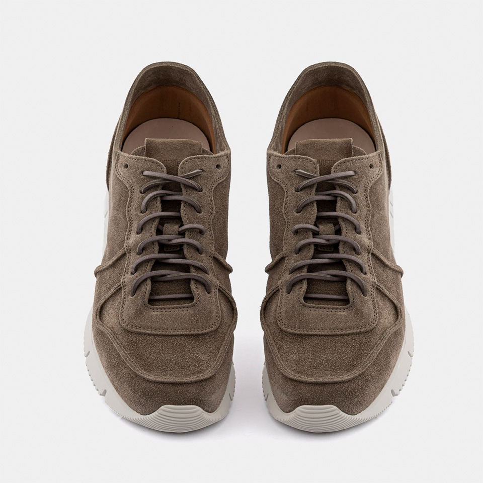 BUTTERO: CARRERA SNEAKERS IN EARTH GREY SUEDE