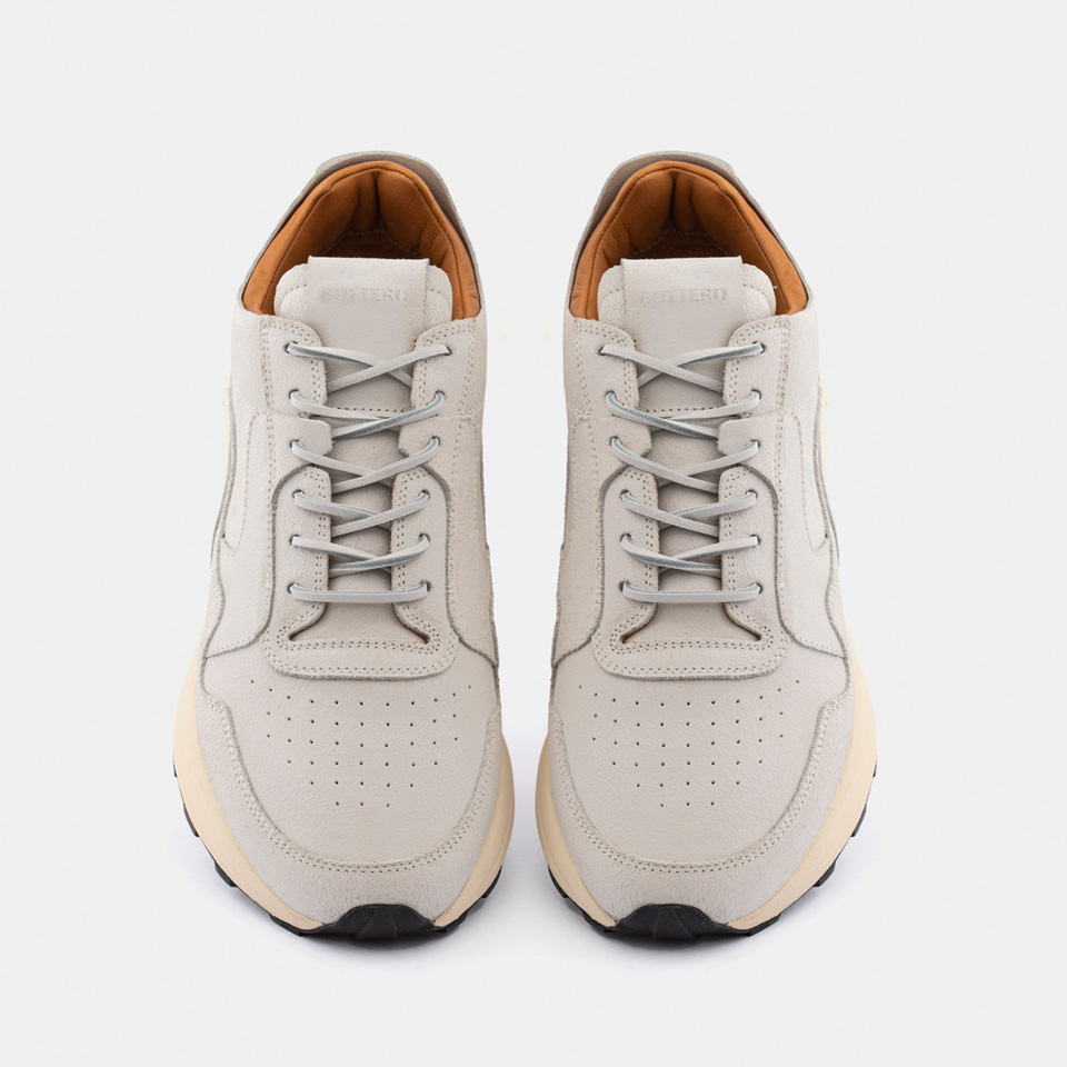 BUTTERO: SNEAKER VINCI IN PELLE BIANCHETTO EFFETTO CRACK BIANCO 