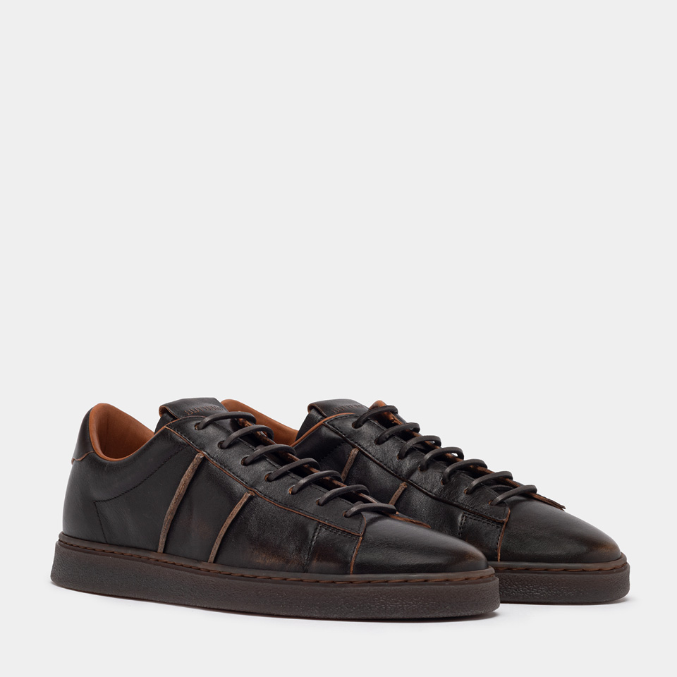 BUTTERO: BURRO SNEAKERS IN WALNUTS AGED LEATHER