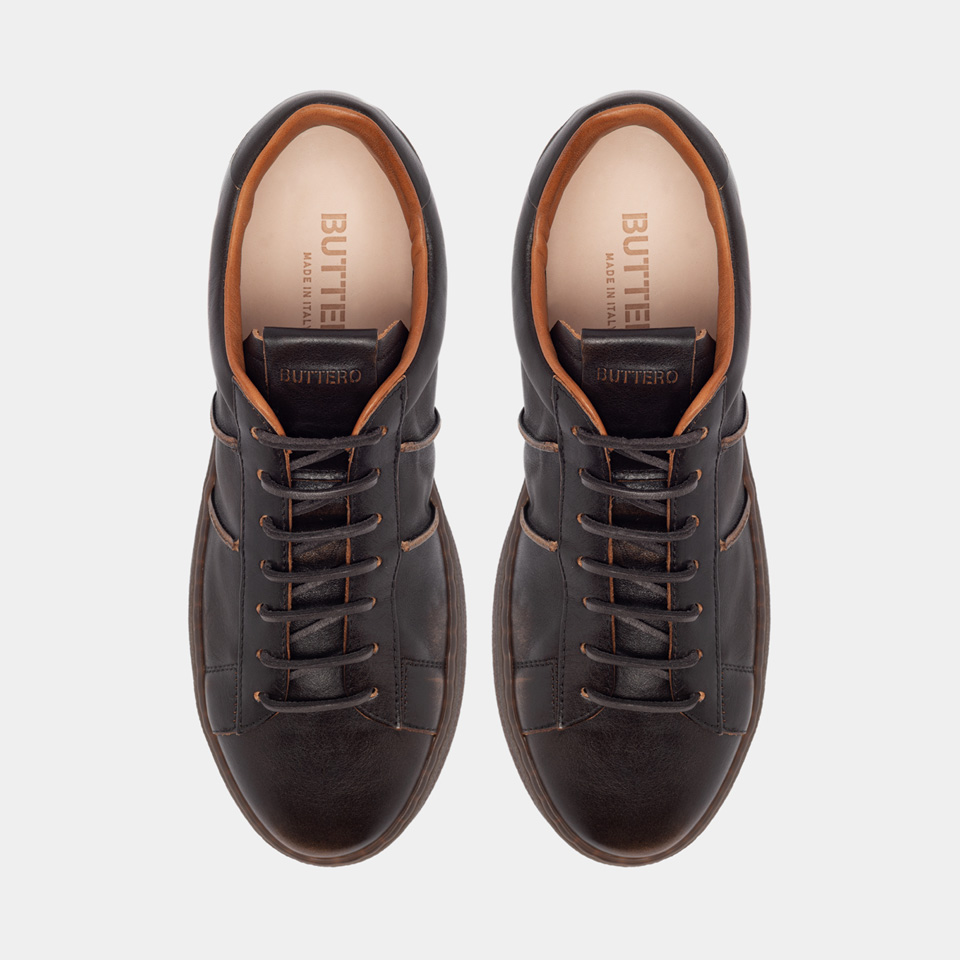 BUTTERO: BURRO SNEAKERS IN WALNUTS AGED LEATHER