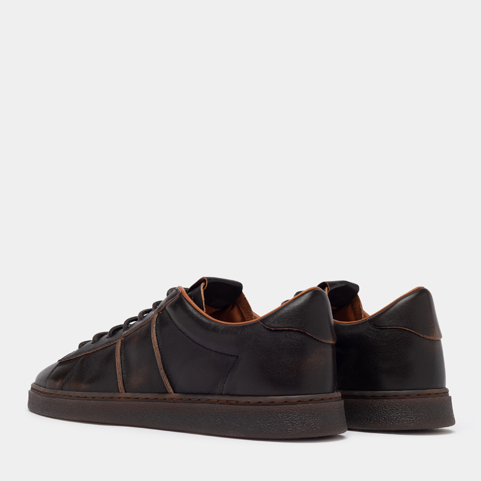BUTTERO: BURRO SNEAKERS IN WALNUTS AGED LEATHER