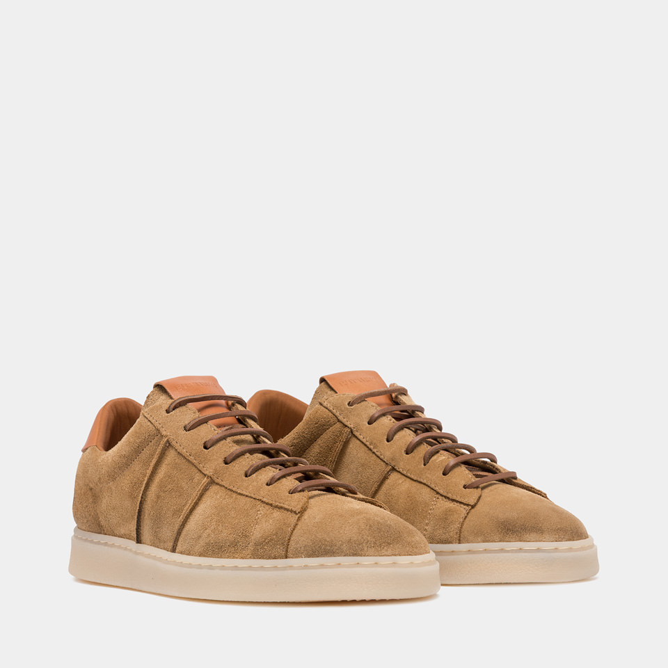 BUTTERO: BURRO SNEAKERS IN COPPER BROWN SUEDE