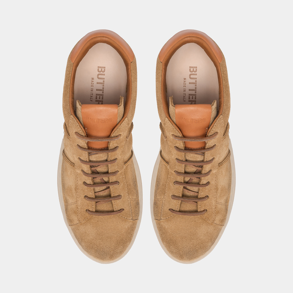 BUTTERO: BURRO SNEAKERS IN COPPER BROWN SUEDE