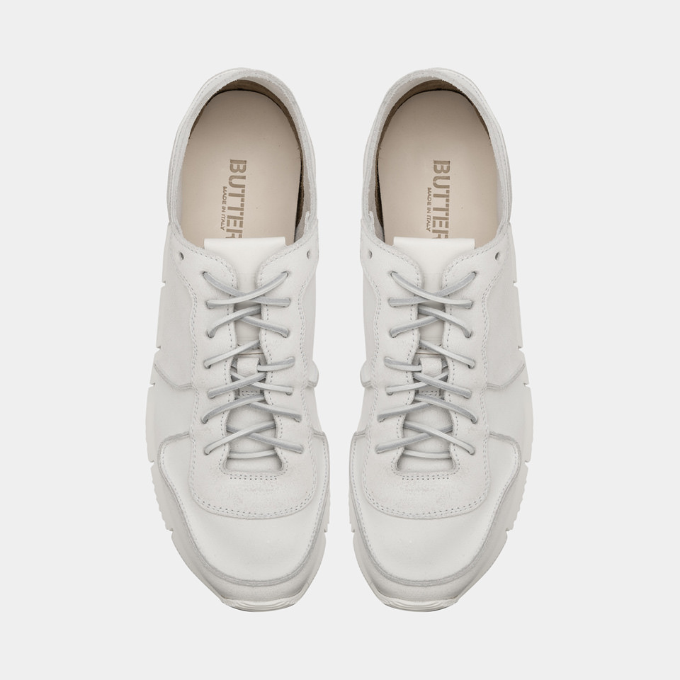 BUTTERO: CARRERA SNEAKERS IN WHITE BIANCHETTO LEATHER