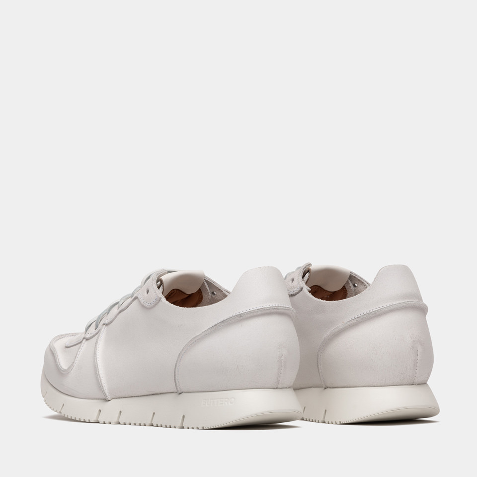 BUTTERO: CARRERA SNEAKERS IN WHITE BIANCHETTO LEATHER