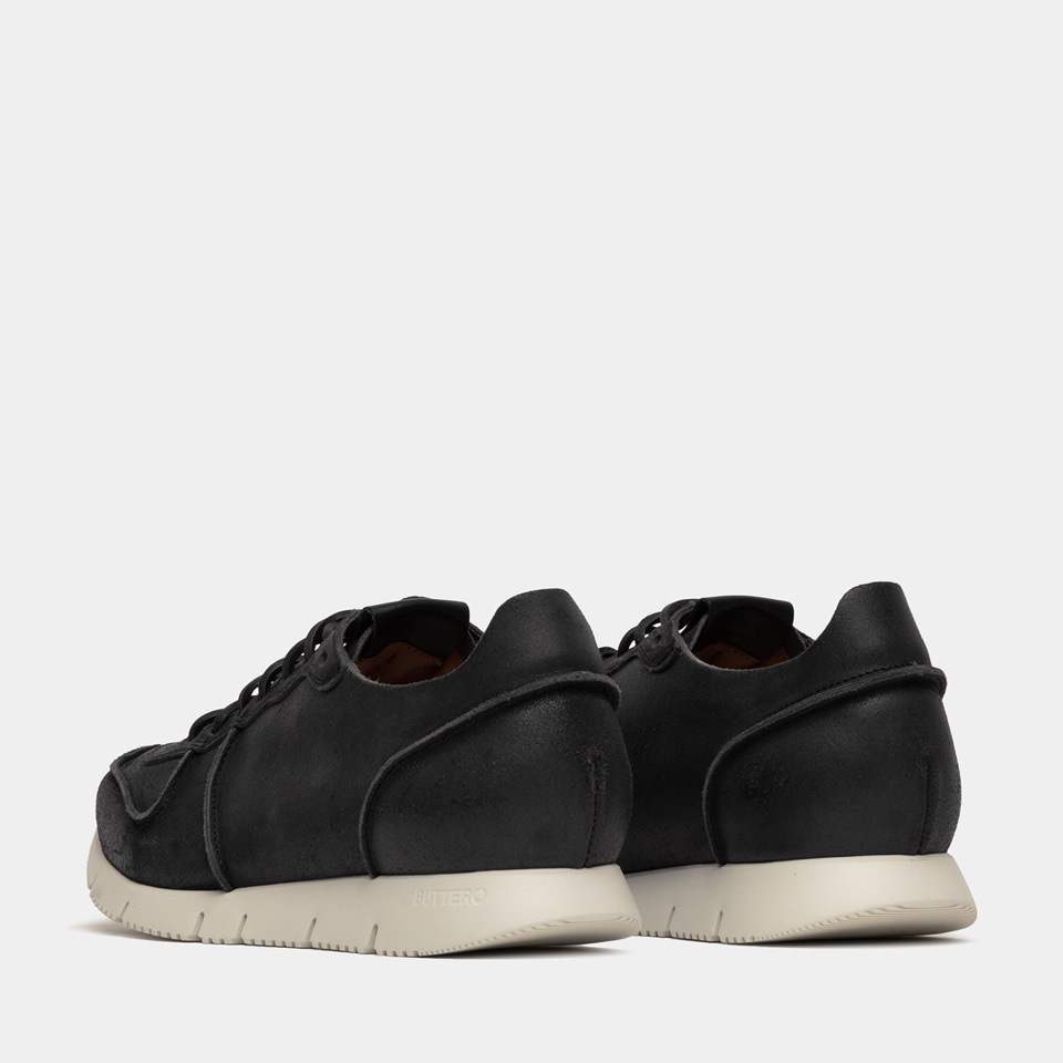 BUTTERO: CARRERA SNEAKERS IN BLACK BIANCHETTO LEATHER