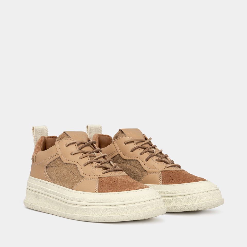 BUTTERO: CIRCOLO SNEAKERS IN SIENNA WOOL AND LEATHER 