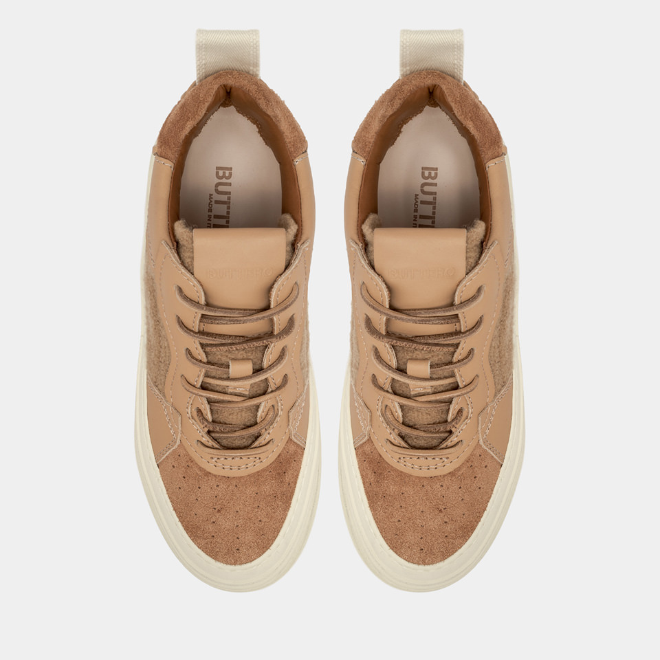 BUTTERO: CIRCOLO SNEAKERS IN SIENNA WOOL AND LEATHER 