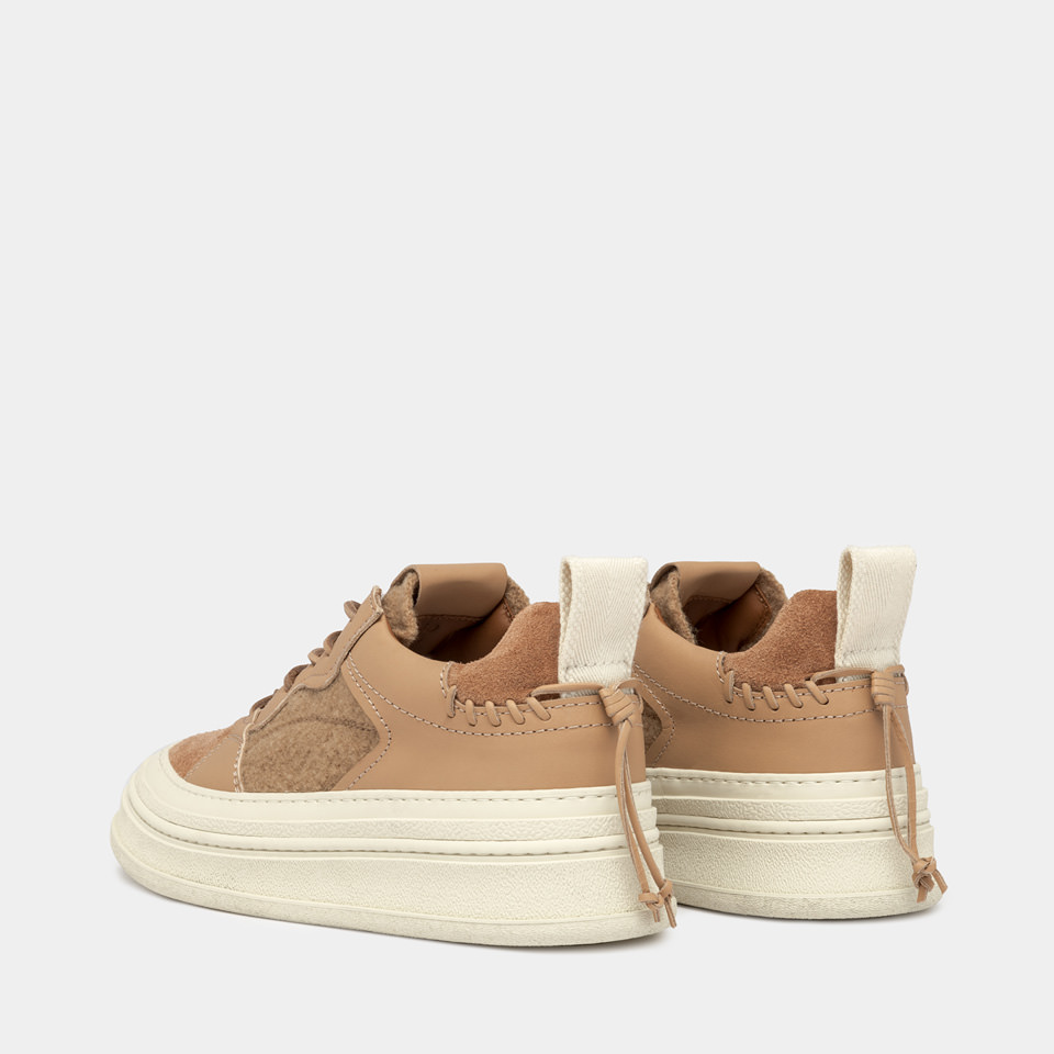 BUTTERO: CIRCOLO SNEAKERS IN SIENNA WOOL AND LEATHER 