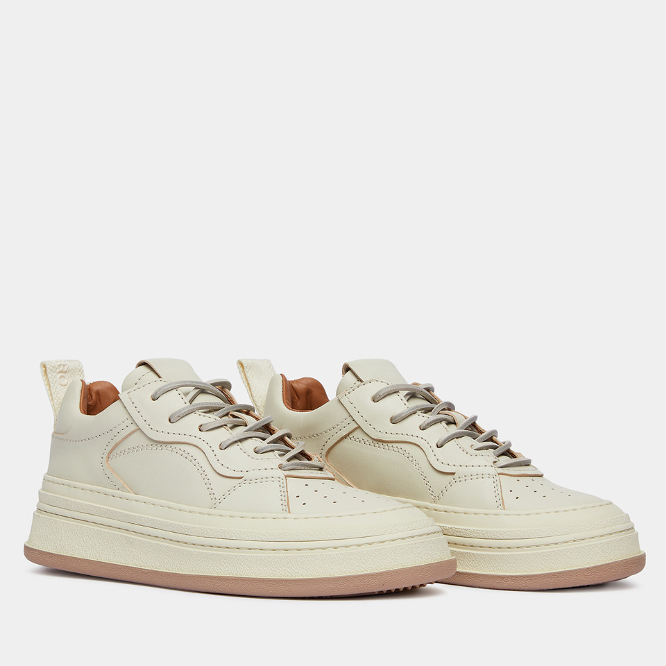 BUTTERO: CIRCOLO SNEAKERS IN CREAM WHITE LEATHER