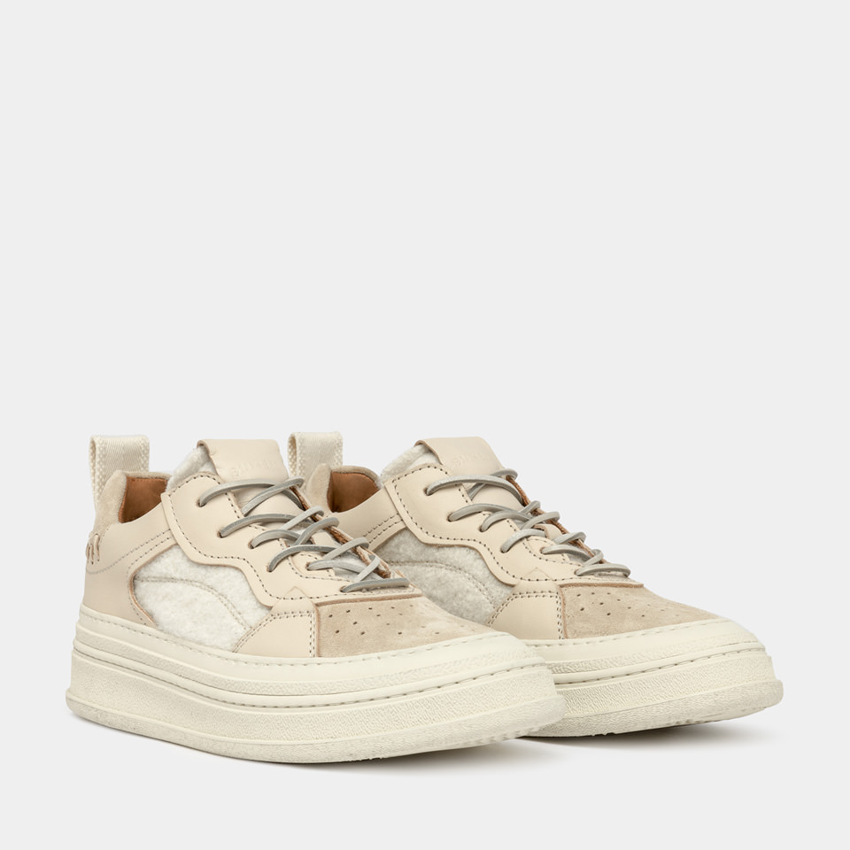 BUTTERO: CIRCOLO SNEAKERS IN COOKIE WOOL AND LEATHER